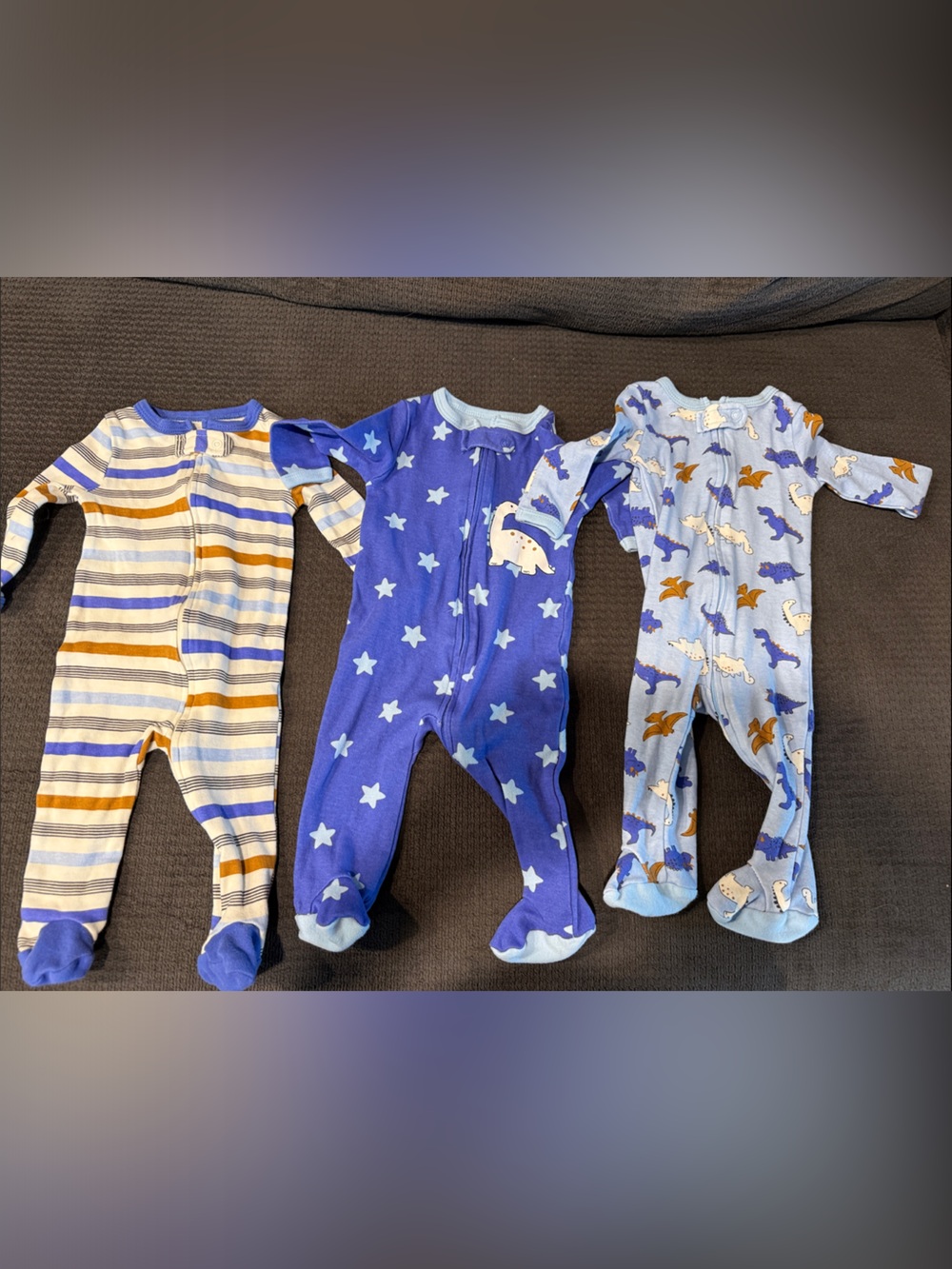 3-Pack Baby Footed One-Pieces in Blue and Stripe